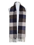 100% Lambswool Ladies Gents Tartan Check Scarf - Grey, Black, Blue, White 
