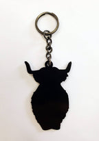 Highland Coo with Heart Enamel Keyring