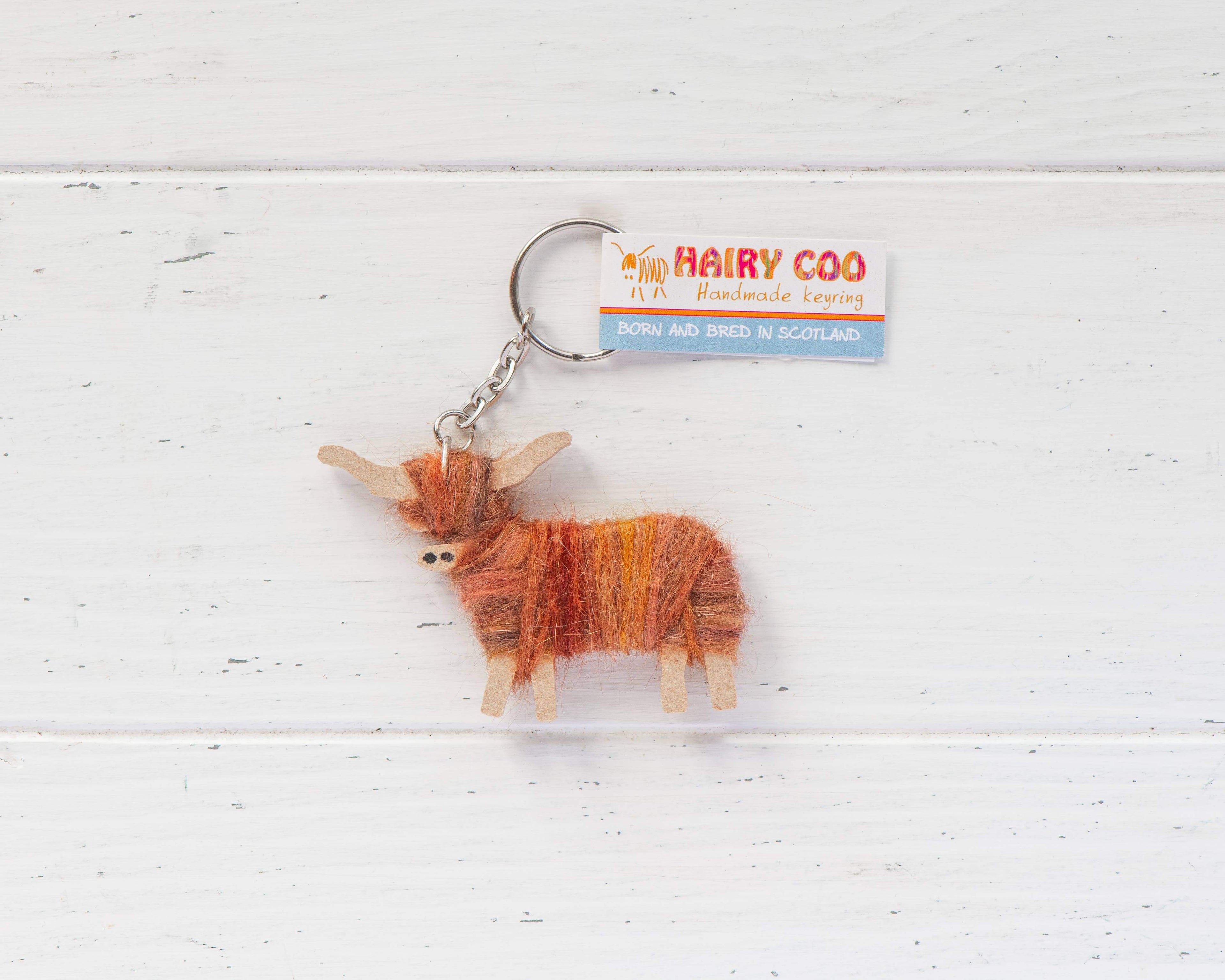 Handmade Highland Cow Keyring - Born and Bred in Scotland: Cameron