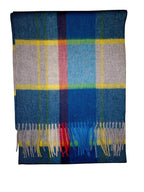 Lambswool Scottish Scarf - Blue, Yellow, Grey, Red Tartan 