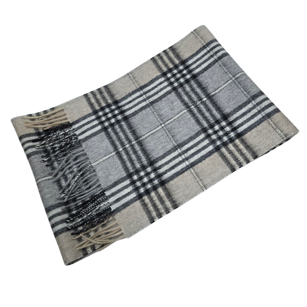 Scottish lambswool scarf tartan Grey, White, Black, Brown 