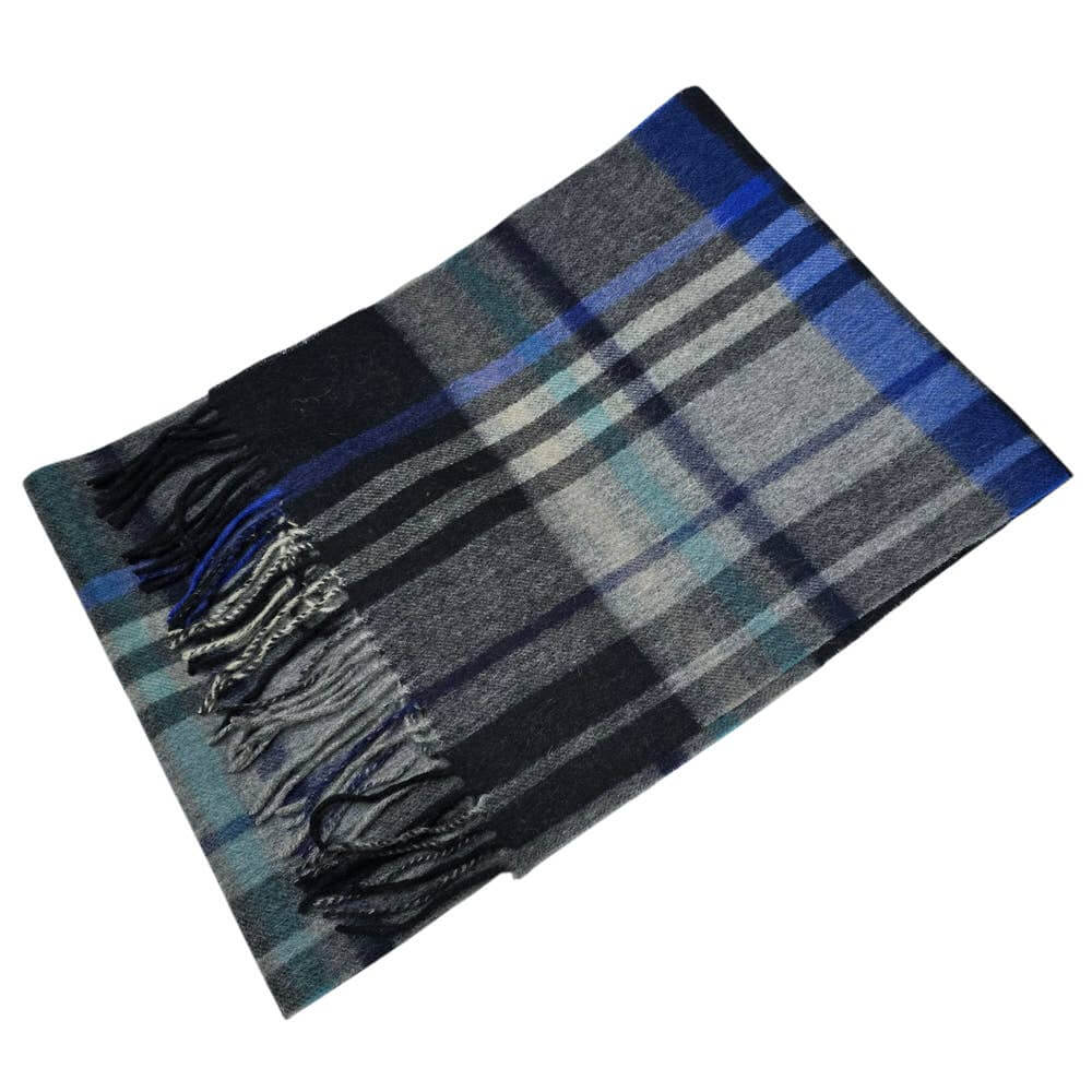 Scottish scarf lambswool Black, Grey, Blue, Green, White tartan 