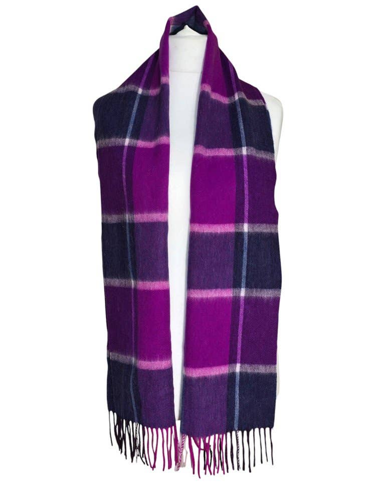 Scottish tartan scarf  Purple, Pink, Blue, White, Black  
