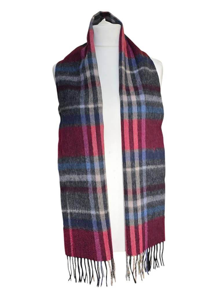 Tartan Lambswool Scarf Scottish - Red, Black, Grey, White, Blue 