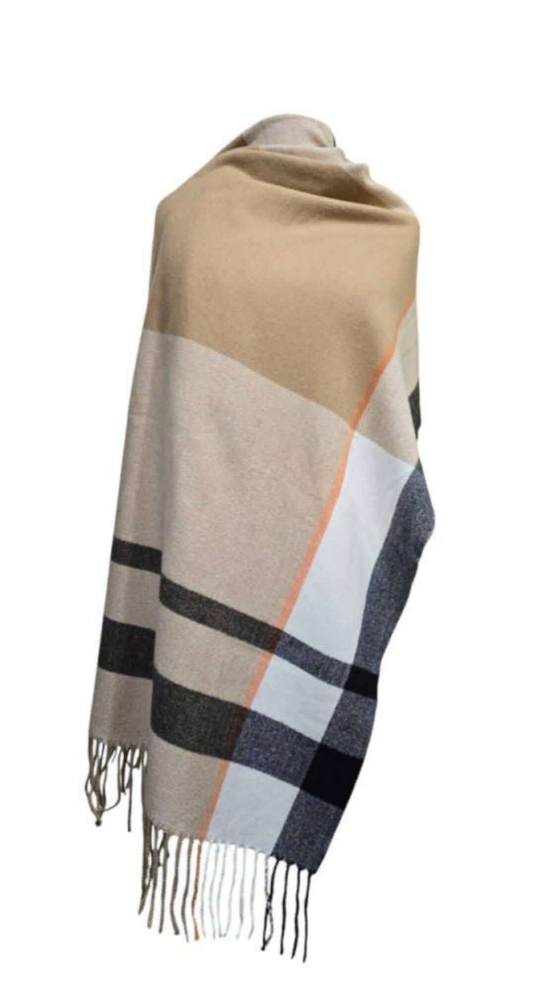 Scarf Shawl Brown, Black, Blue, Red Tartan 