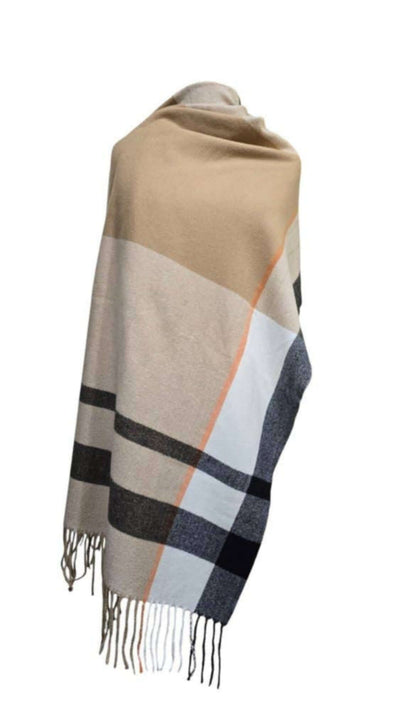 Scarf Shawl Brown, Black, Blue, Red Tartan 