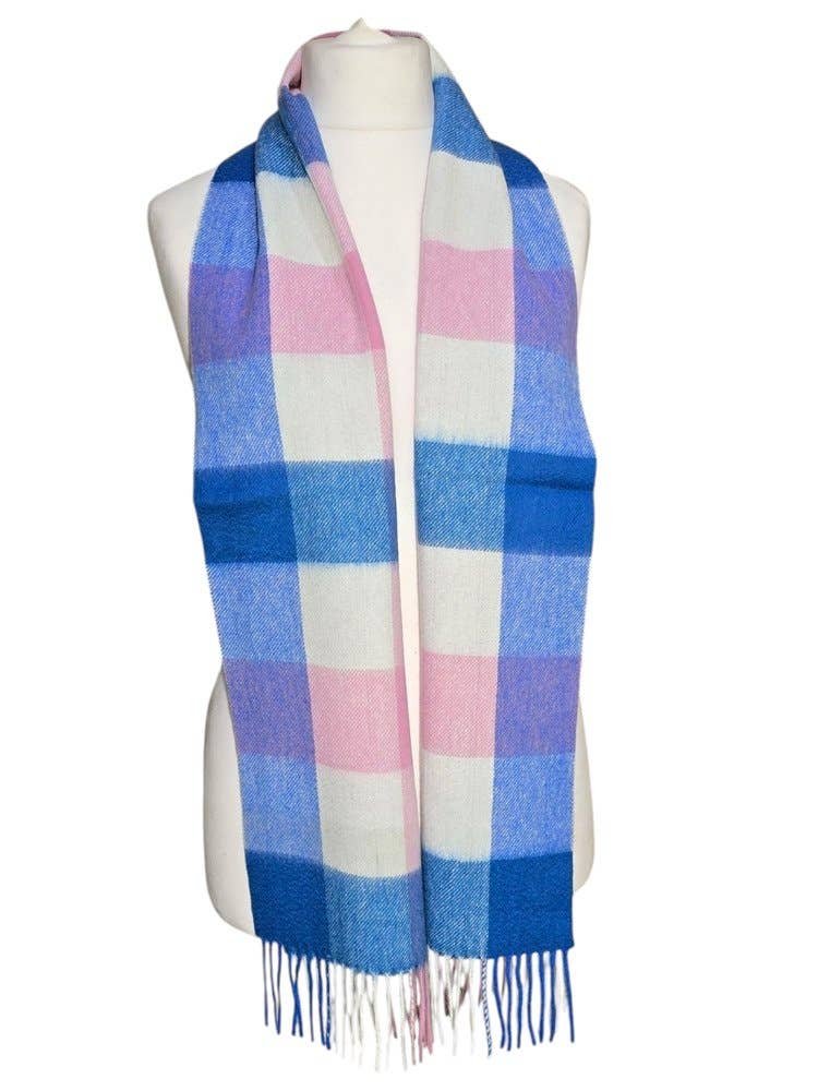 Tartan Scottish Lambswool Scarf Pink, White, Blue Tartan