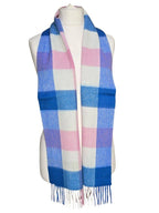 Tartan Scottish Lambswool Scarf Pink, White, Blue Tartan
