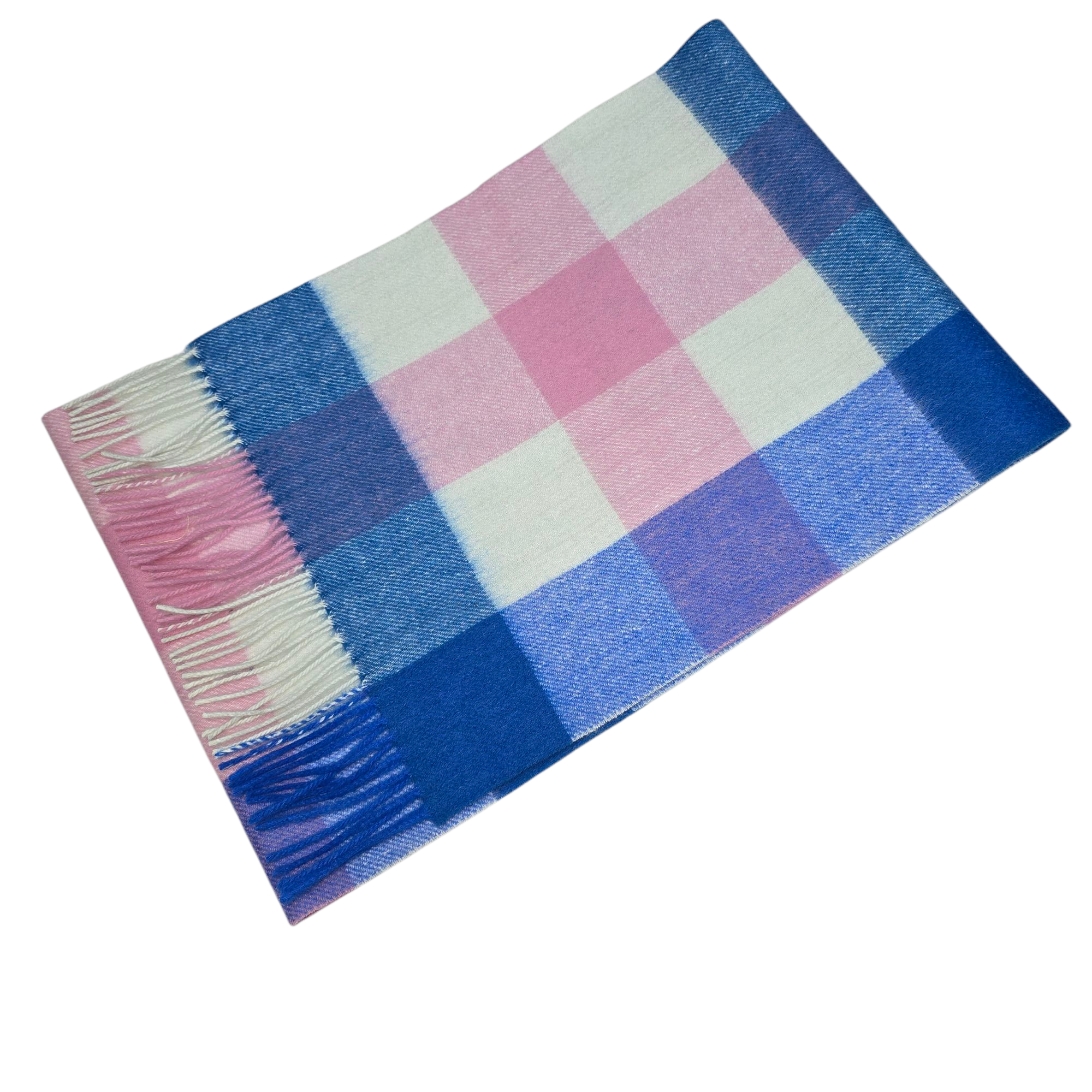 Tartan Scottish Lambswool Scarf Pink, White, Blue Tartan