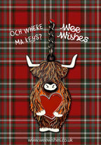 Highland Coo with Heart Enamel Keyring